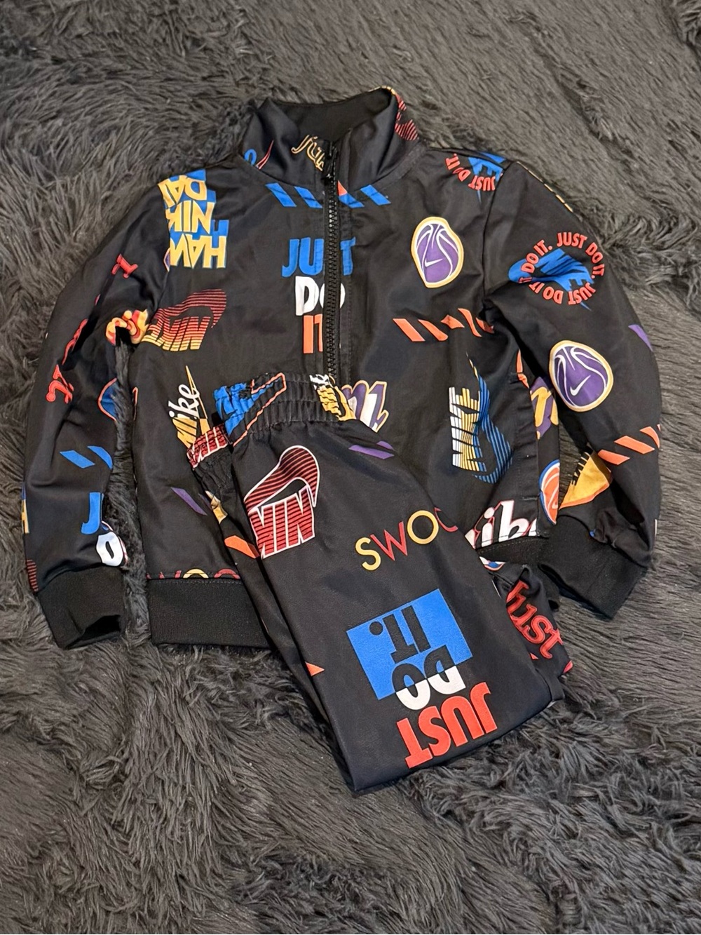 Nike Kids' Black 'Just Do It' Logo Zip Jacket and joggers